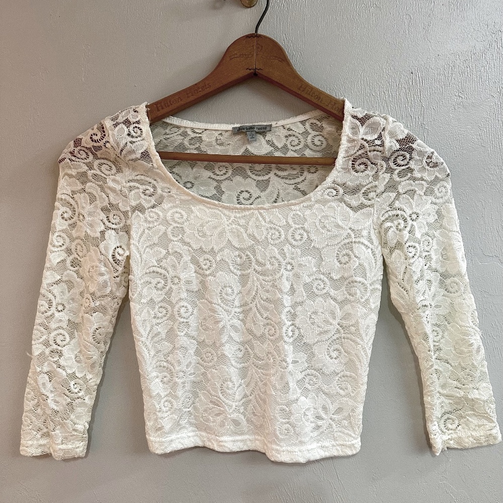 Charlotte Russe white lace crop top. Size: S